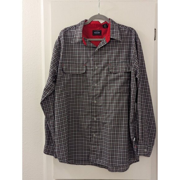Y2K Anchor Blue Mens Plaid Button-Up Long Sleeve Shirt L Red/Black/Gray - Picture 1 of 6